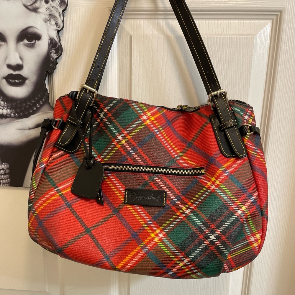 Dooney & Bourke Red Plaid Shoulder Bag with Black Trim